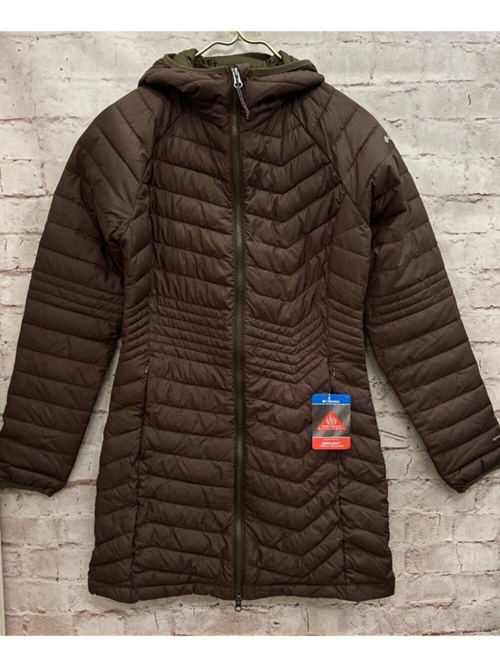 Columbia Powder Lite Mid Jacket Hooded Omni-Heat Puffer Coat Brown Size S NEW